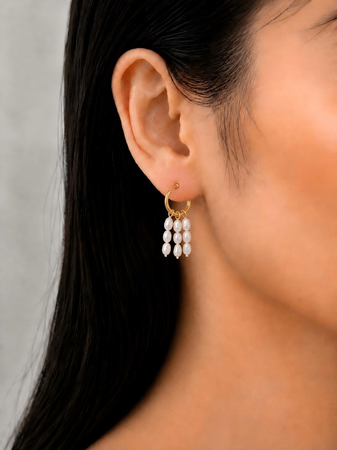 Dainty Rice Pearl Tassel Earrings Pearltide